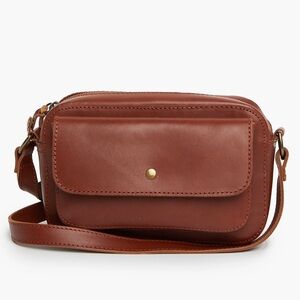 Able Alma Brown 100% Leather Crossbody‎ Multi Pockets Adjustable Strap